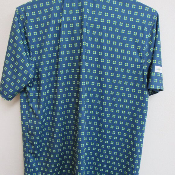 Waggle Blue/Green Geometric AOP Short-Sleeve Golf Polo Shirt Medium - Picture 5 of 5